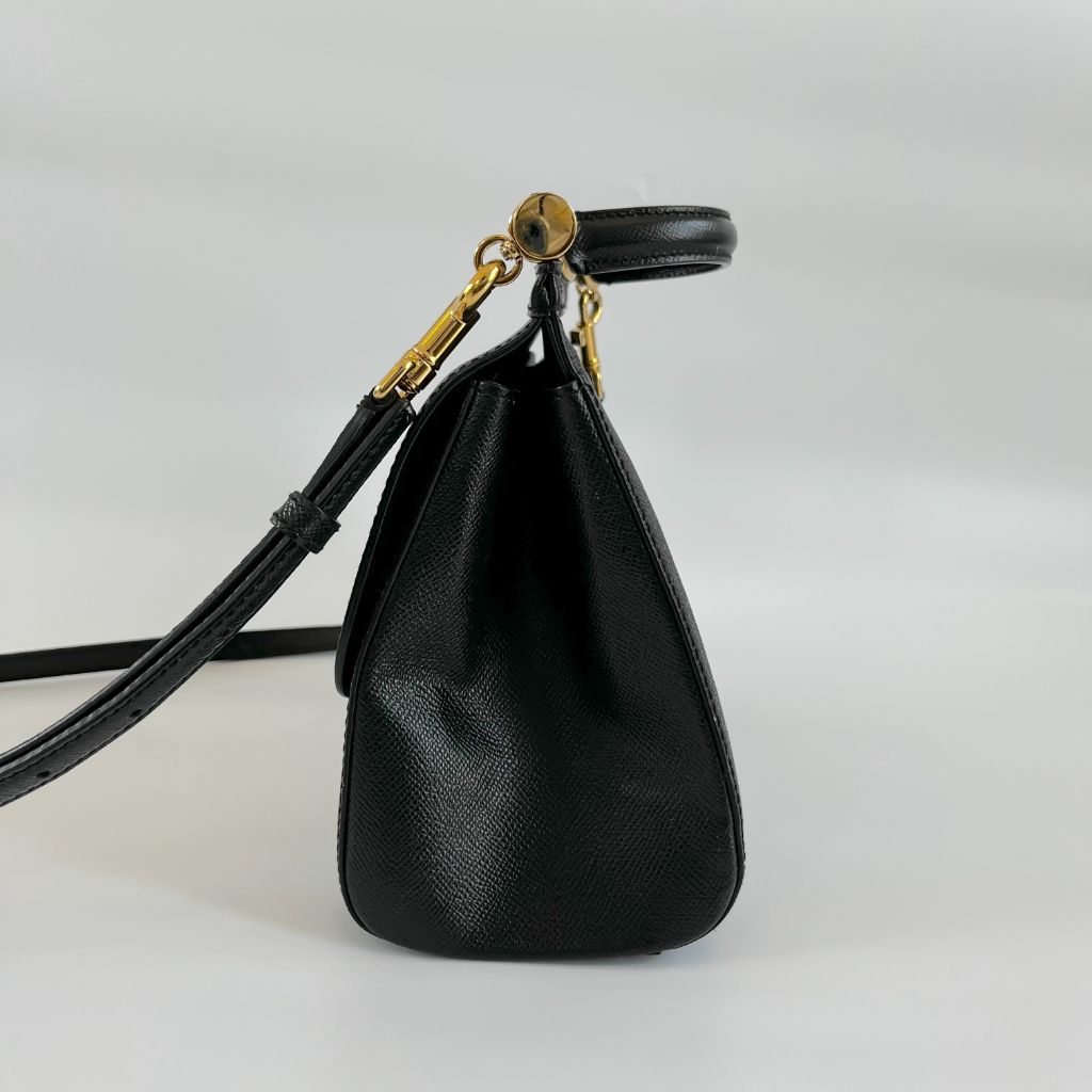 Dolce & Gabbana Black Leather Medium Miss Sicily Top Bag