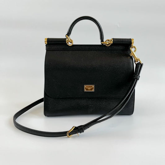 Dolce & Gabbana Black Leather Medium Miss Sicily Top Bag