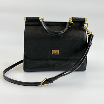 Dolce & Gabbana Black Leather Medium Miss Sicily Top Bag