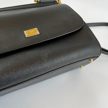 Dolce & Gabbana Black Leather Medium Miss Sicily Top Bag