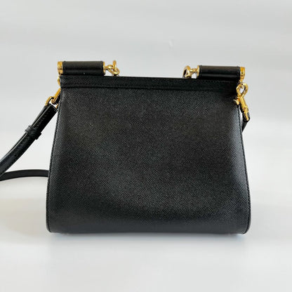 Dolce & Gabbana Black Leather Medium Miss Sicily Top Bag