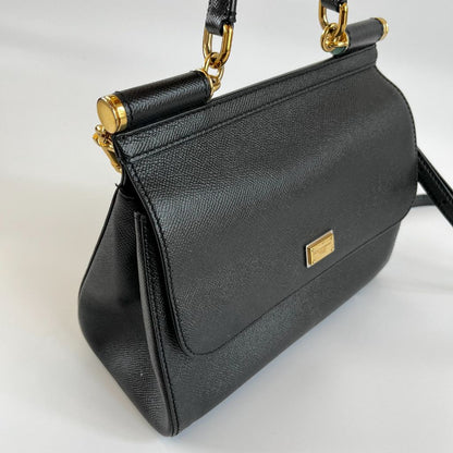 Dolce & Gabbana Black Leather Medium Miss Sicily Top Bag