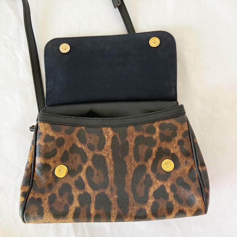 Dolce & Gabbana Leopard Print Leather Medium Miss Sicily Top Handle Bag