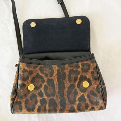 Dolce & Gabbana Leopard Print Leather Medium Miss Sicily Top Handle Bag