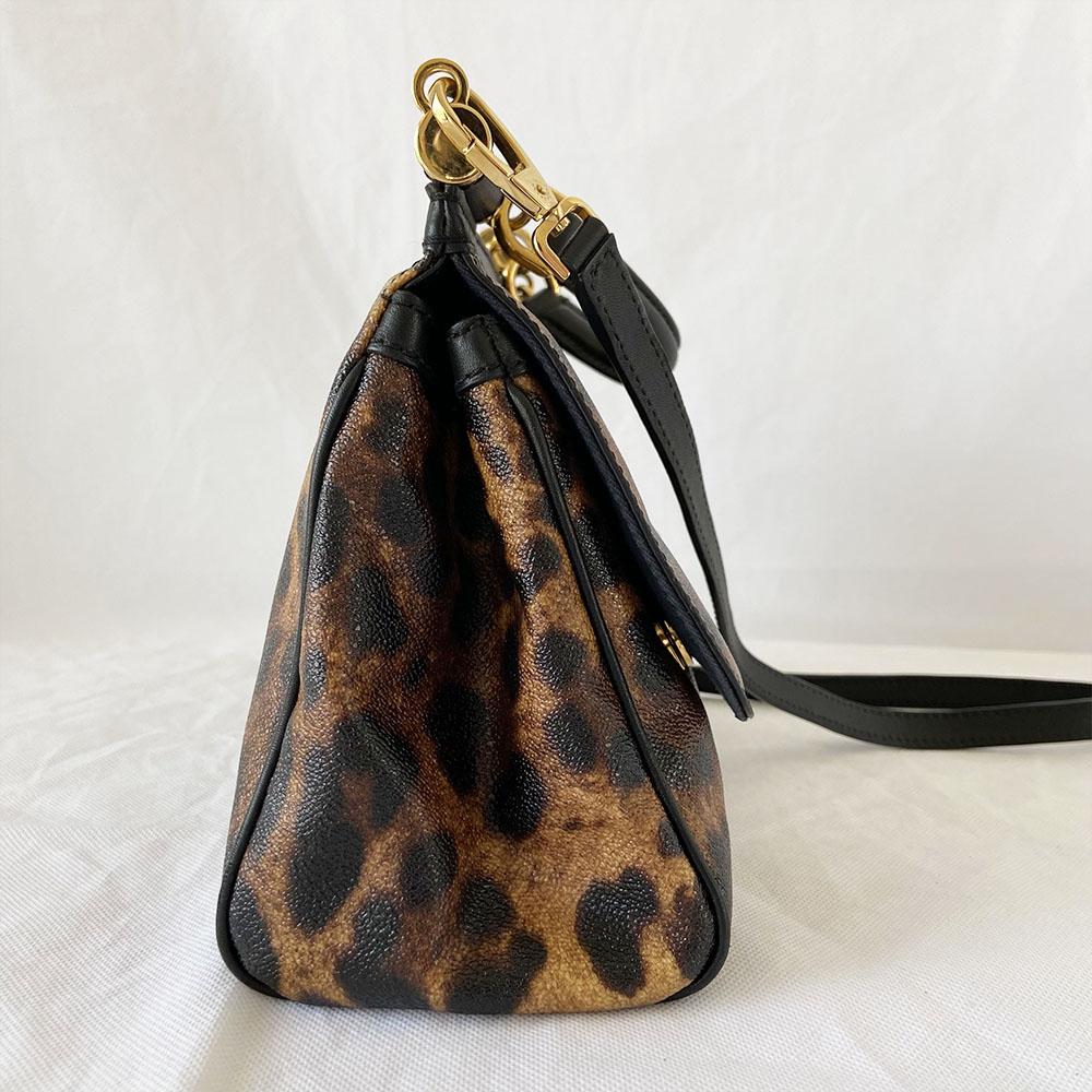 Dolce & Gabbana Leopard Print Leather Medium Miss Sicily Top Handle Bag