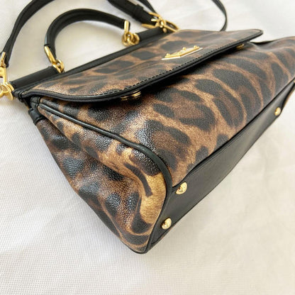 Dolce & Gabbana Leopard Print Leather Medium Miss Sicily Top Handle Bag