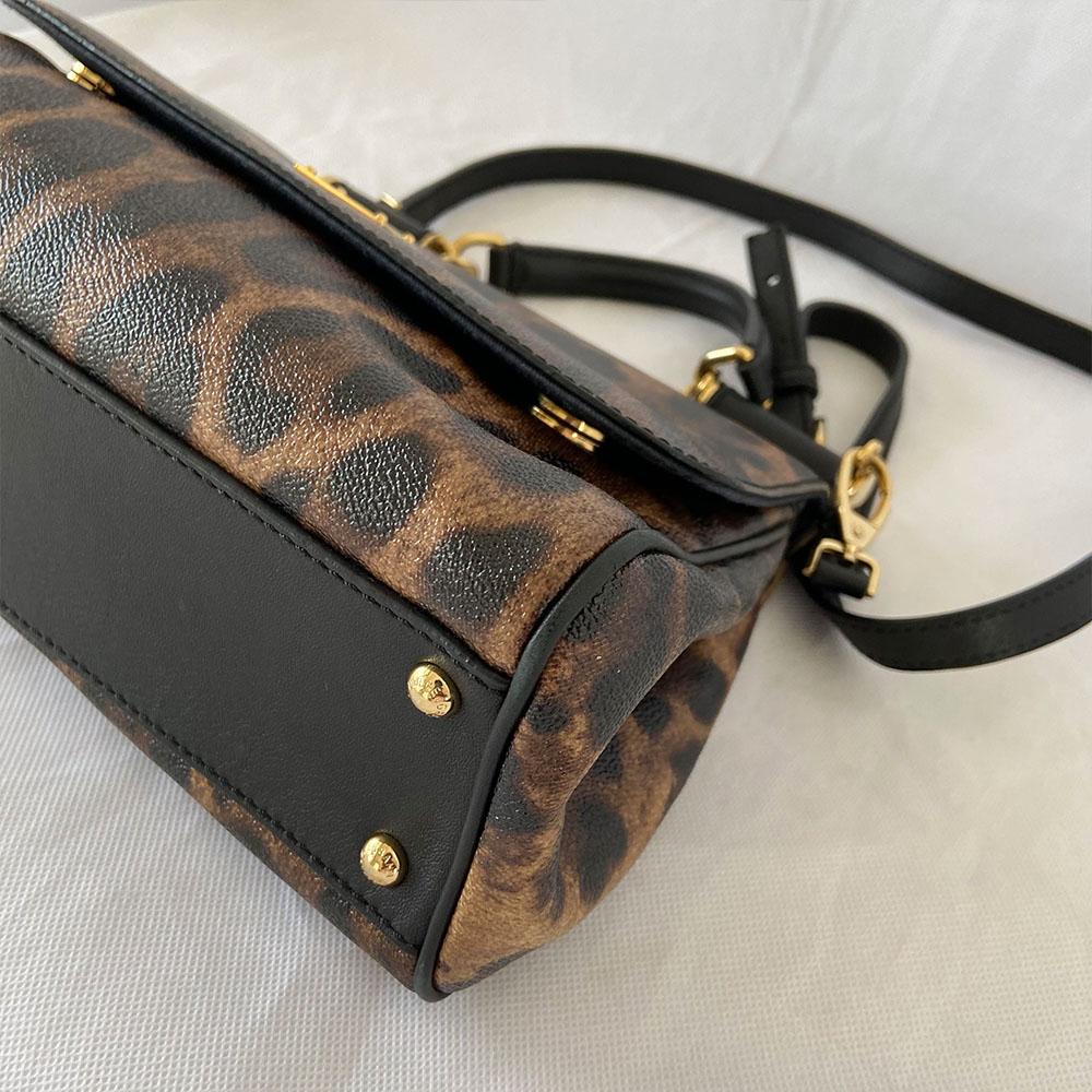 Dolce & Gabbana Leopard Print Leather Medium Miss Sicily Top Handle Bag