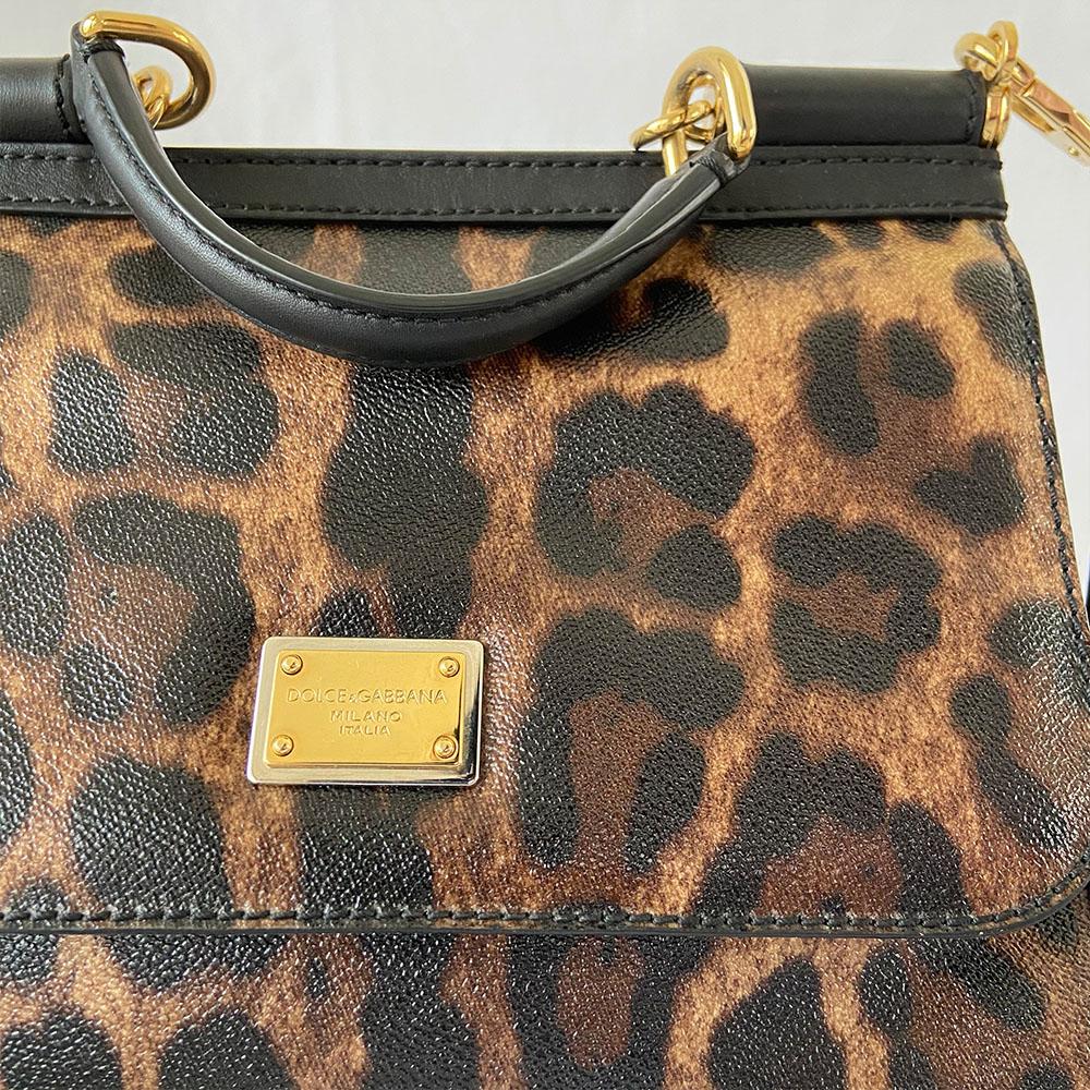 Dolce & Gabbana Leopard Print Leather Medium Miss Sicily Top Handle Bag