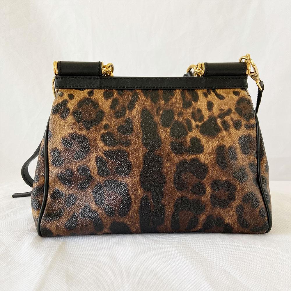 Dolce & Gabbana Leopard Print Leather Medium Miss Sicily Top Handle Bag