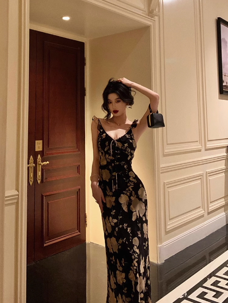 Elegant A line Black Floral Chiffon Sleeveless 21st Birthday Dress Party Gown Birthday Outfits Birthday Dress Ideas For Women DP1292