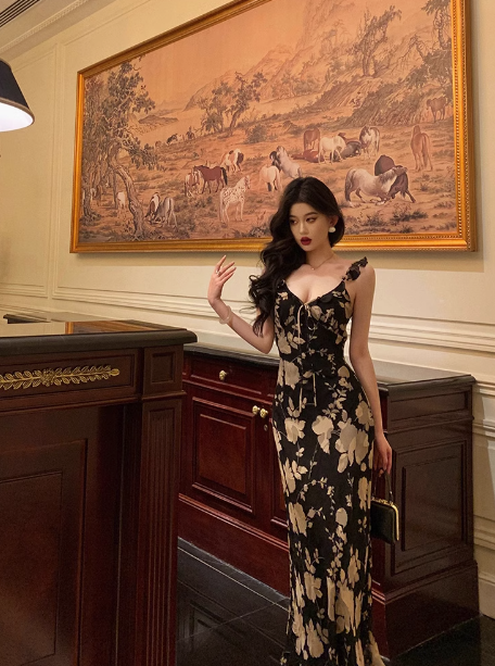 Elegant A line Black Floral Chiffon Sleeveless 21st Birthday Dress Party Gown Birthday Outfits Birthday Dress Ideas For Women DP1292