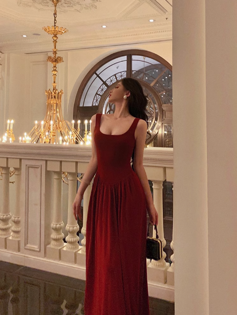 Sexy Mermaid Red Square Neckline 18th Birthday Dress Party Gown Birthday Outfits Birthday Dress Ideas For Women DP1298