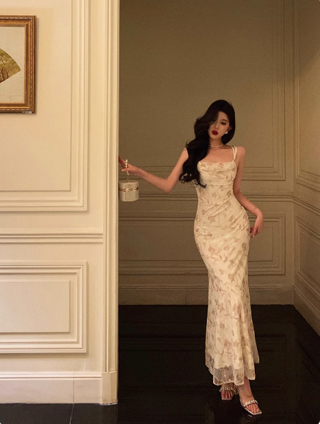 Elegant Mermaid White Floral Sleeveless 21st Birthday Dress Party Gown Birthday Outfits Birthday Dress Ideas For Women DP1302