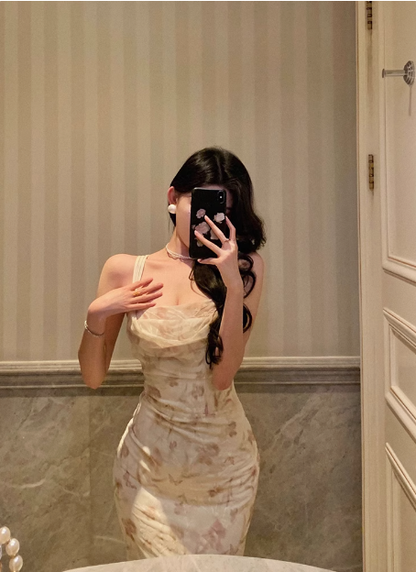 Elegant Mermaid White Floral Sleeveless 21st Birthday Dress Party Gown Birthday Outfits Birthday Dress Ideas For Women DP1302