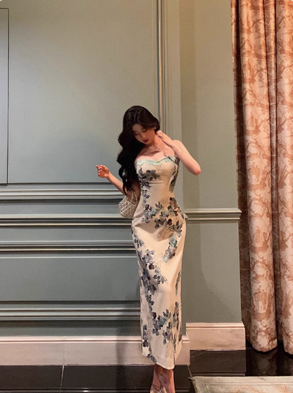 Elegant Mermaid Straps Floral Sleeveless 21st Birthday Dress Party Gown Birthday Outfits Birthday Dress Ideas For Women DP1307