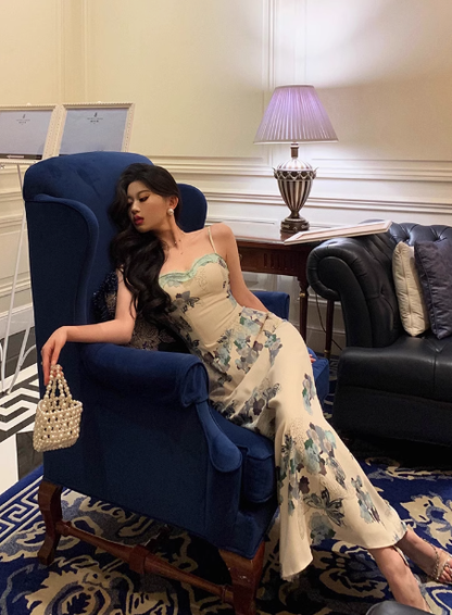 Elegant Mermaid Straps Floral Sleeveless 21st Birthday Dress Party Gown Birthday Outfits Birthday Dress Ideas For Women DP1307