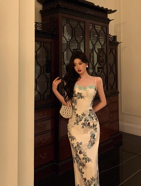 Elegant Mermaid Straps Floral Sleeveless 21st Birthday Dress Party Gown Birthday Outfits Birthday Dress Ideas For Women DP1307