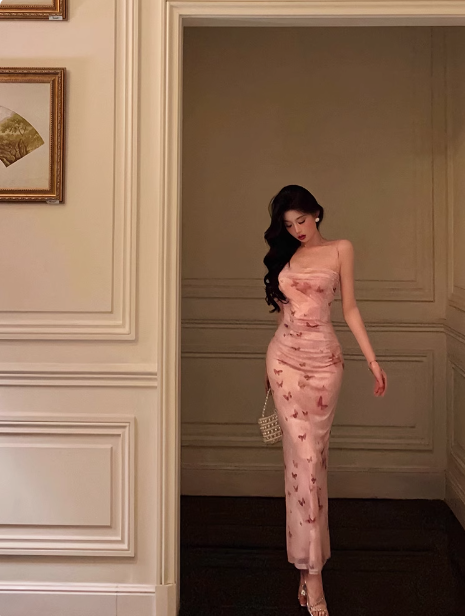 Elegant Sheath Pink Floral Sleeveless Burgundy 23rd Birthday Dress Party Gown Birthday Outfits Birthday Dress Ideas For Women DP1387