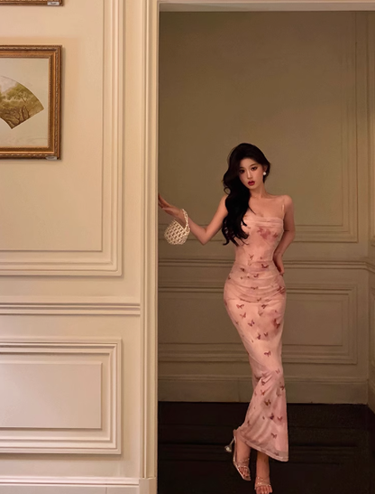 Elegant Sheath Pink Floral Sleeveless Burgundy 23rd Birthday Dress Party Gown Birthday Outfits Birthday Dress Ideas For Women DP1387