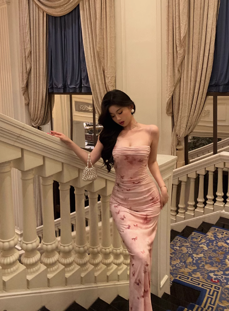 Elegant Sheath Pink Floral Sleeveless Burgundy 23rd Birthday Dress Party Gown Birthday Outfits Birthday Dress Ideas For Women DP1387