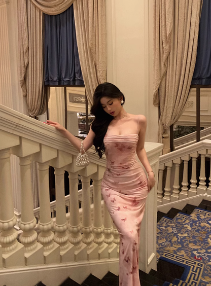 Elegant Sheath Pink Floral Sleeveless Burgundy 23rd Birthday Dress Party Gown Birthday Outfits Birthday Dress Ideas For Women DP1387