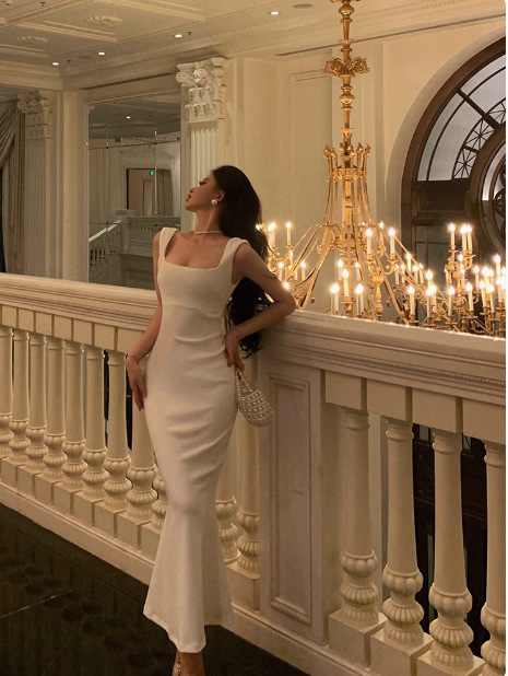 Elegant Mermaid Square Neckline White Sleeveless Burgundy 23rd Birthday Dress Party Gown Birthday Outfits Birthday Dress Ideas For Women DP1390