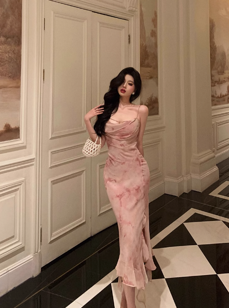 Elegant Mermaid Spaghetti Straps Pink Floral Sleeveless 21st Birthday Dress Party Gown Birthday Outfits Birthday Dress Ideas For Women DP1394