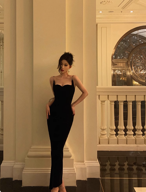 Elegant Sheath Spaghetti Straps Black 21st Birthday Dress Party Gown Birthday Outfits Birthday Dress Ideas For Women DP1412