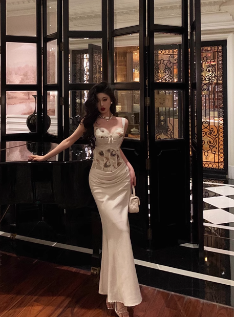 Elegant Mermaid 2 Pieces White Satin Sleeveless 21st Birthday Dresses Evening Gown Birthday Outfits Birthday Dress Ideas For Women DP1423