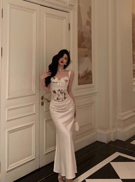 Elegant Mermaid 2 Pieces White Satin Sleeveless 21st Birthday Dresses Evening Gown Birthday Outfits Birthday Dress Ideas For Women DP1423