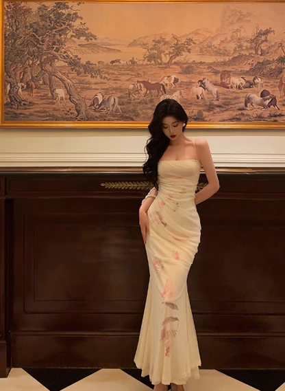 Elegant Mermaid Spaghetti Straps White 21st Birthday Dress Party Gown Birthday Outfits Birthday Dress Ideas For Women DP1438