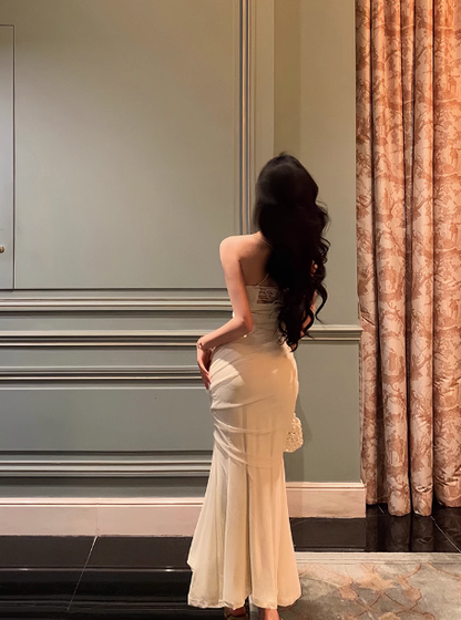 Elegant Mermaid Spaghetti Straps White 21st Birthday Dress Party Gown Birthday Outfits Birthday Dress Ideas For Women DP1438