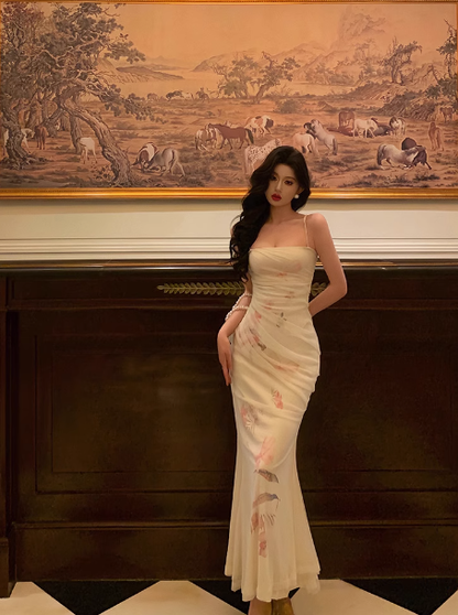 Elegant Mermaid Spaghetti Straps White 21st Birthday Dress Party Gown Birthday Outfits Birthday Dress Ideas For Women DP1438