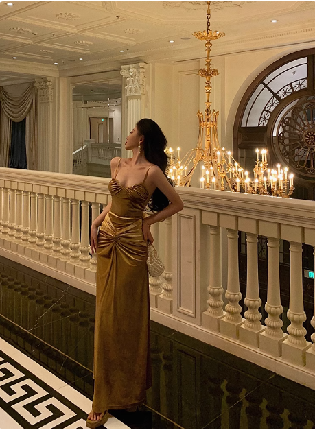 Elegant Mermaid Gold Satin 21st Birthday Dress Party Gown Birthday Outfits Birthday Dress Ideas For Women DP1450