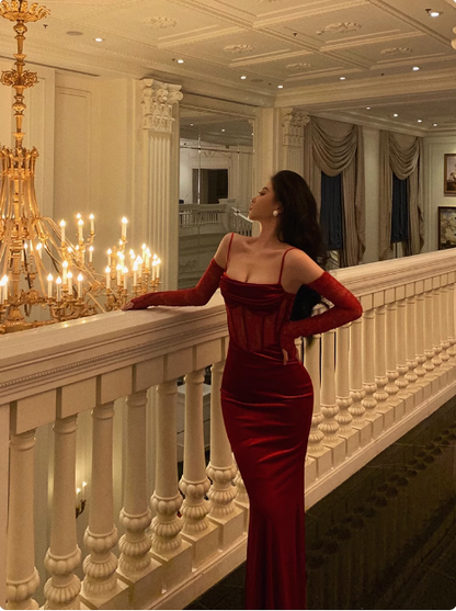 Elegant Mermaid Spaghetti Straps Red Lace 21st Birthday Dress Party Gown Birthday Outfits Birthday Dress Ideas For Women DP1452