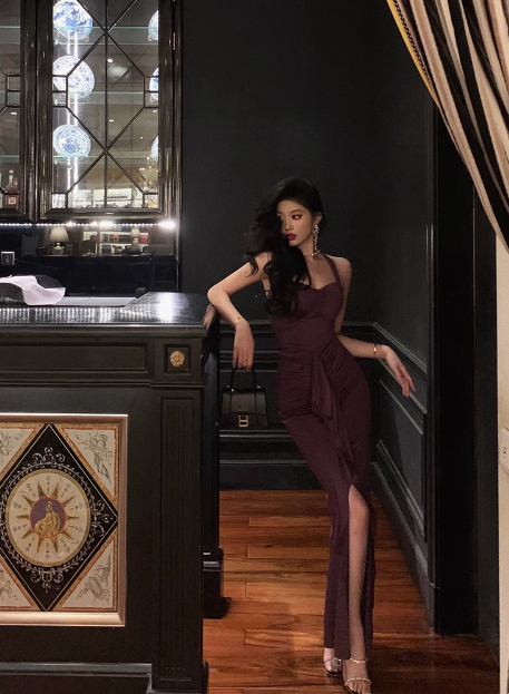 Elegant Mermaid Halter Grape Sleeveless 23rd Birthday Dress Party Gown Birthday Outfits Birthday Dress Ideas For Women DP1465