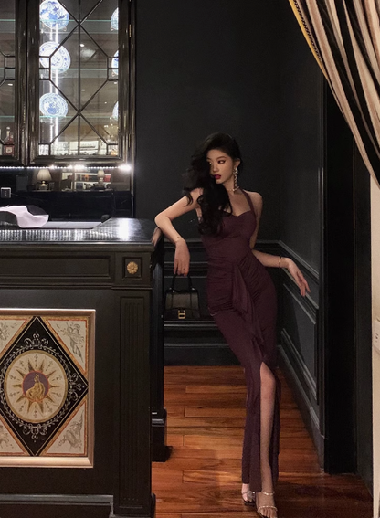 Elegant Mermaid Halter Grape Sleeveless 23rd Birthday Dress Party Gown Birthday Outfits Birthday Dress Ideas For Women DP1465