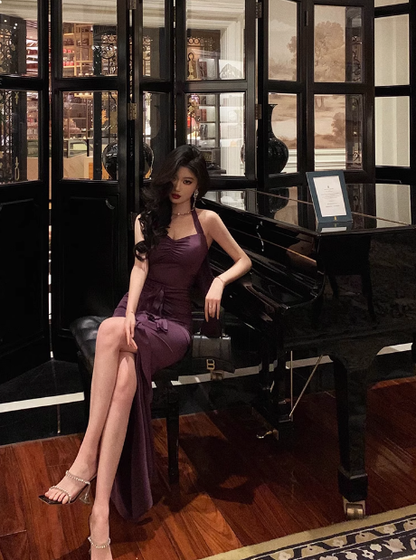 Elegant Mermaid Halter Grape Sleeveless 23rd Birthday Dress Party Gown Birthday Outfits Birthday Dress Ideas For Women DP1465