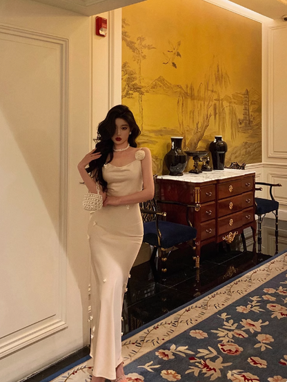 Elegant Mermaid Spaghetti Straps White 23rd Birthday Dress Party Gown Birthday Outfits Birthday Dress Ideas For Women DP1480