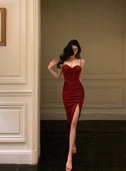 Sexy Mermaid Spaghetti Straps Red Satin 21st Birthday Dress Party Gown Birthday Outfits Birthday Dress Ideas For Women DP1634