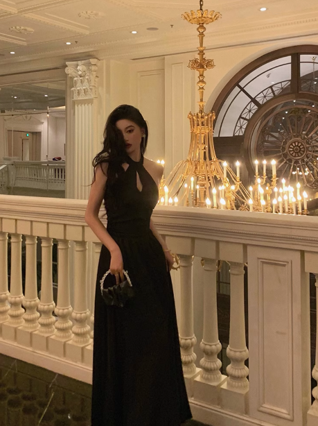 Sexy A line Halter Black Satin 21st Birthday Dress Party Gown Birthday Outfits Birthday Dress Ideas For Women DP1638