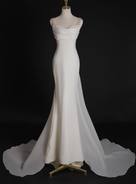 Simple Bridal Gown Mermaid Spaghetti Straps Satin White Wedding Dresses Minimalist Bridal Gowns DP1659