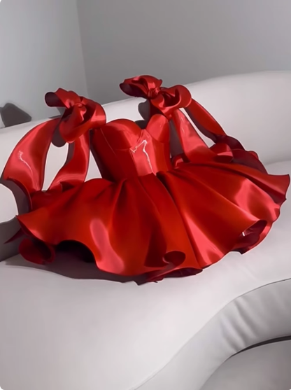 Cute A line Straps Summer Satin Homecoming Dress Hoco Dress Mini 20th Birthday Outfit Cocktail Dresses DP1779