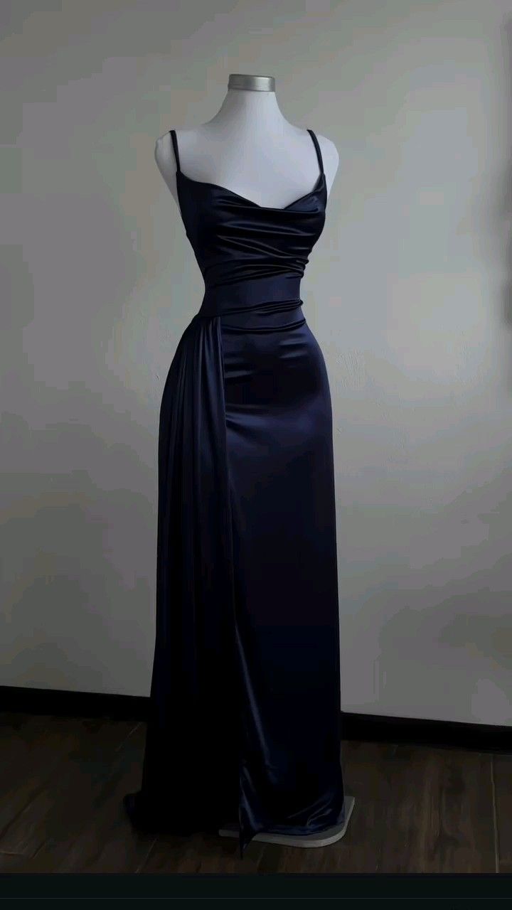 Navy Blue Sheath Satin Long Prom Dress Evening Dresses for Weddings