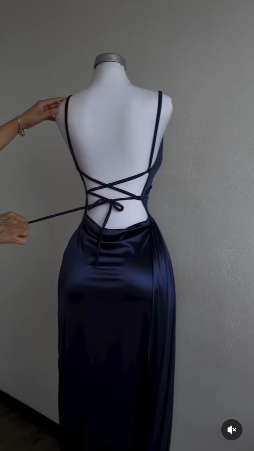 Navy Blue Sheath Satin Long Prom Dress Evening Dresses for Weddings