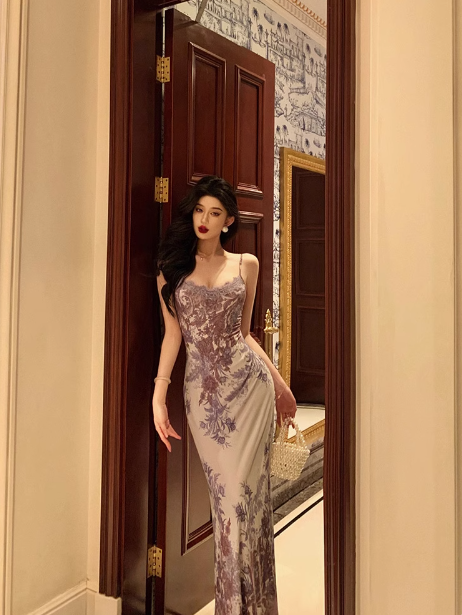 Elegant A line Spaghetti Straps Lilac Floral Sleeveless 21st Birthday Dress Party Gown Birthday Outfits Birthday Dress Ideas For Women DP541