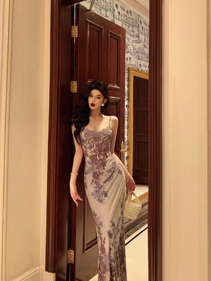 Elegant A line Spaghetti Straps Lilac Floral Sleeveless 21st Birthday Dress Party Gown Birthday Outfits Birthday Dress Ideas For Women DP541