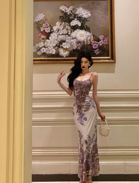 Elegant A line Spaghetti Straps Lilac Floral Sleeveless 21st Birthday Dress Party Gown Birthday Outfits Birthday Dress Ideas For Women DP541