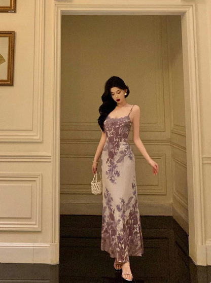 Elegant A line Spaghetti Straps Lilac Floral Sleeveless 21st Birthday Dress Party Gown Birthday Outfits Birthday Dress Ideas For Women DP541