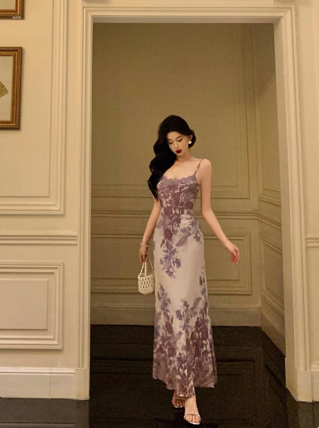 Elegant A line Spaghetti Straps Lilac Floral Sleeveless 21st Birthday Dress Party Gown Birthday Outfits Birthday Dress Ideas For Women DP541